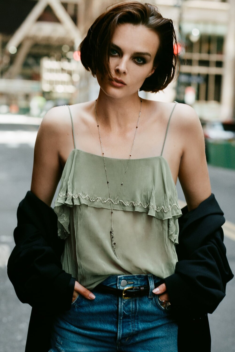 

Морщинный топ с вышивкой ZARA, зеленый