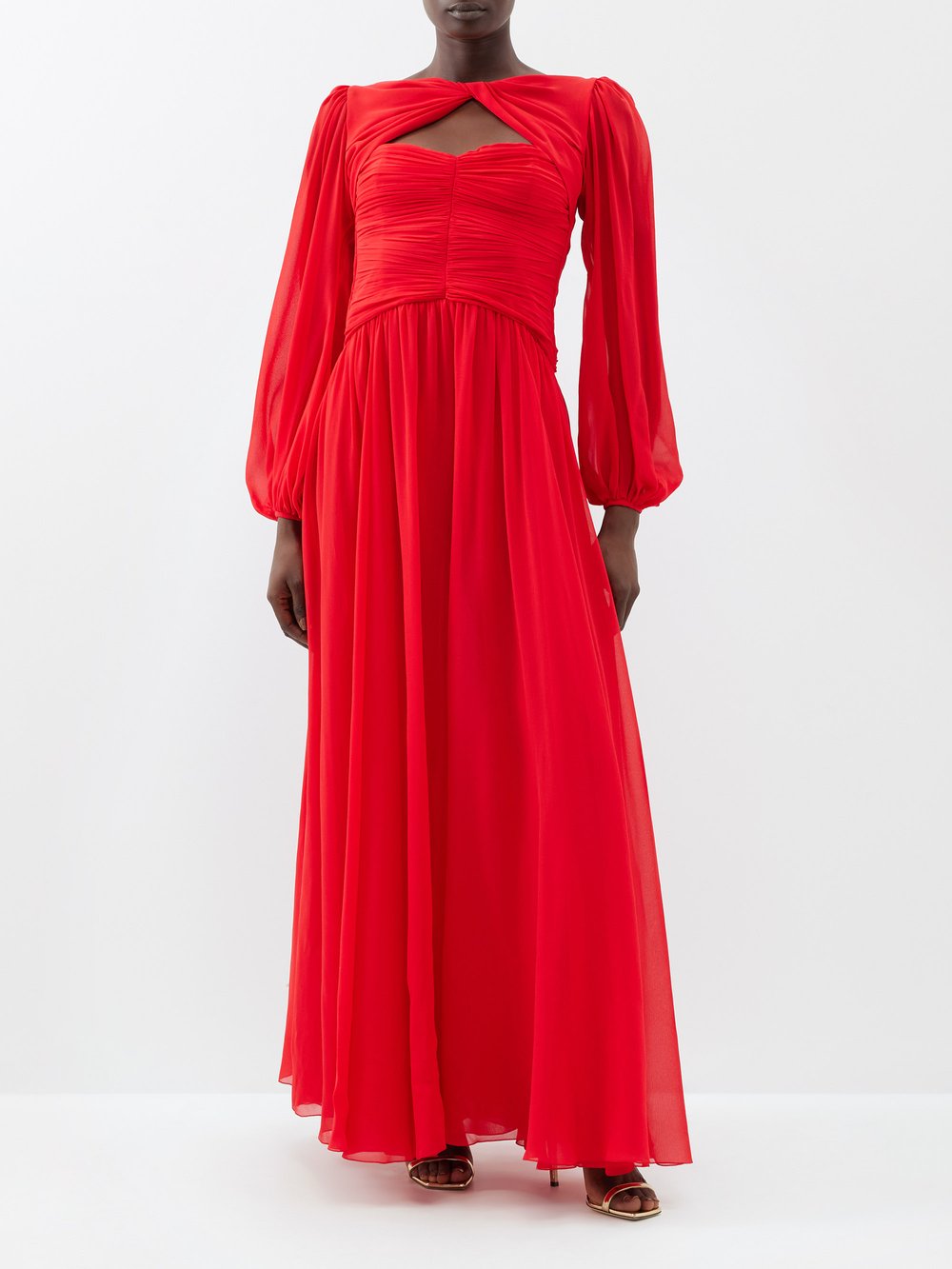 Платье из шелкового жоржета с вырезами и сборками Giambattista Valli, красный