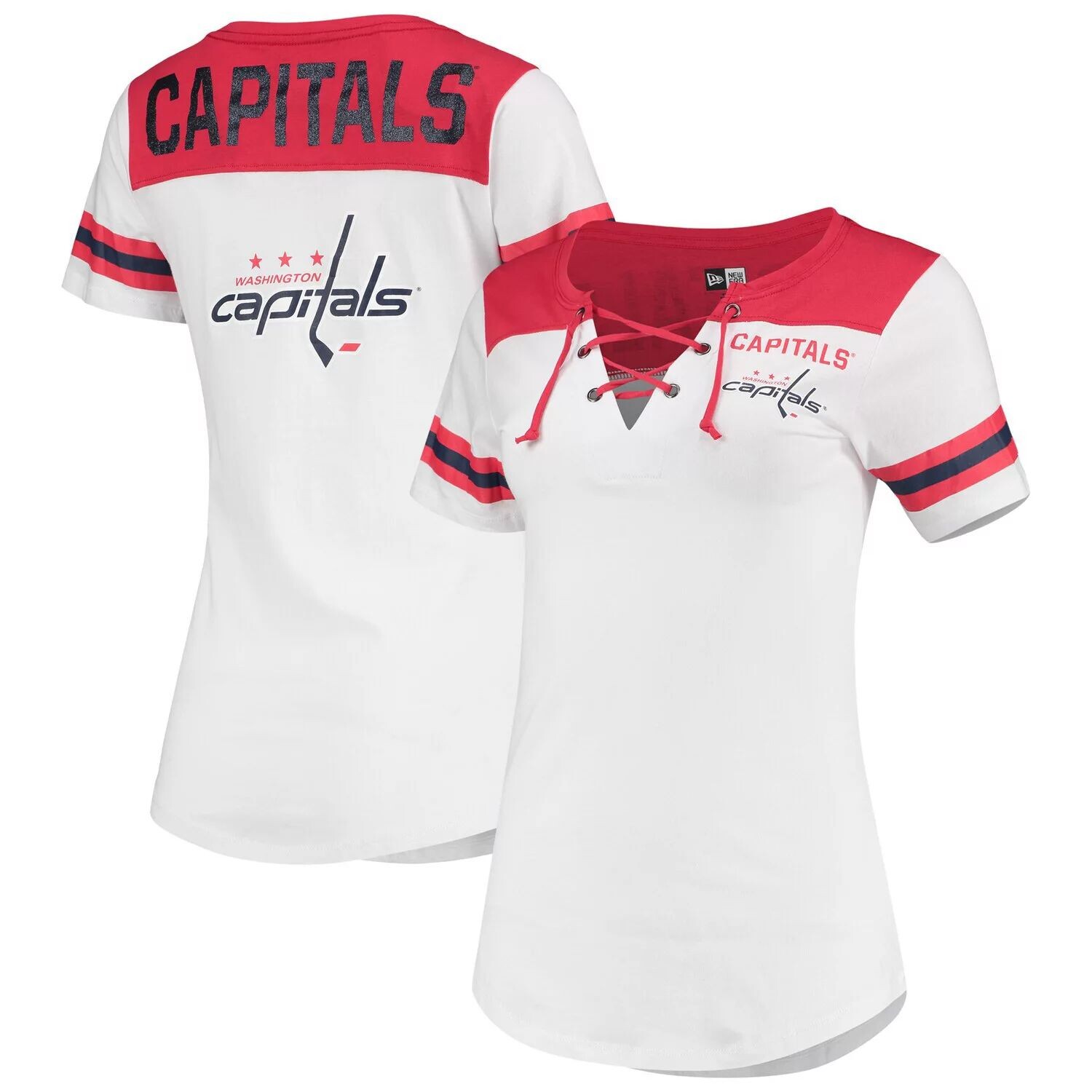 

Женская белая футболка в полоску со шнуровкой 5th & Ocean by New Era Washington Capitals New Era