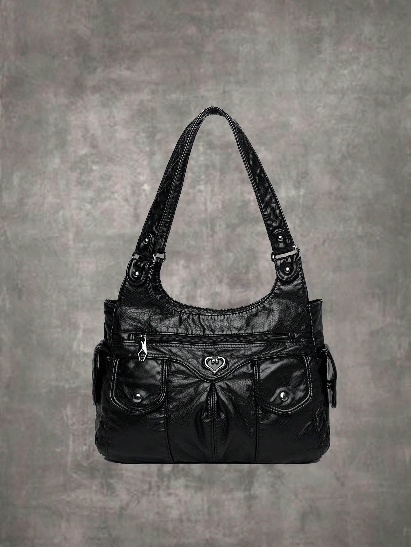цена ROMWE Повседневная женская сумка на плечо в стиле гранж-панк/тоут большая вместительная сумка для поездок на работу, черный