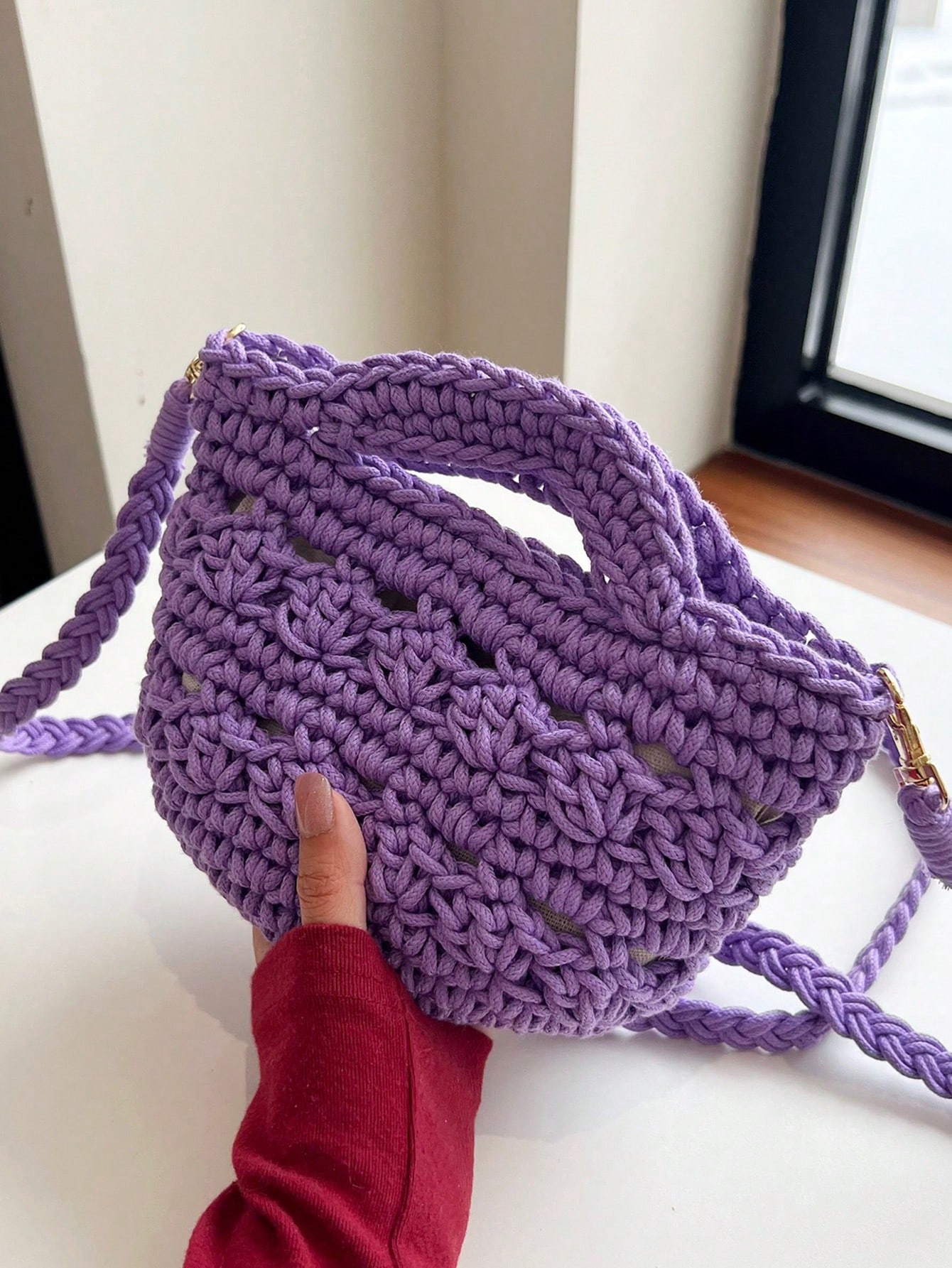 Вязаная простая элегантная модная новая модная сумка через плечо для школы, фиолетовый