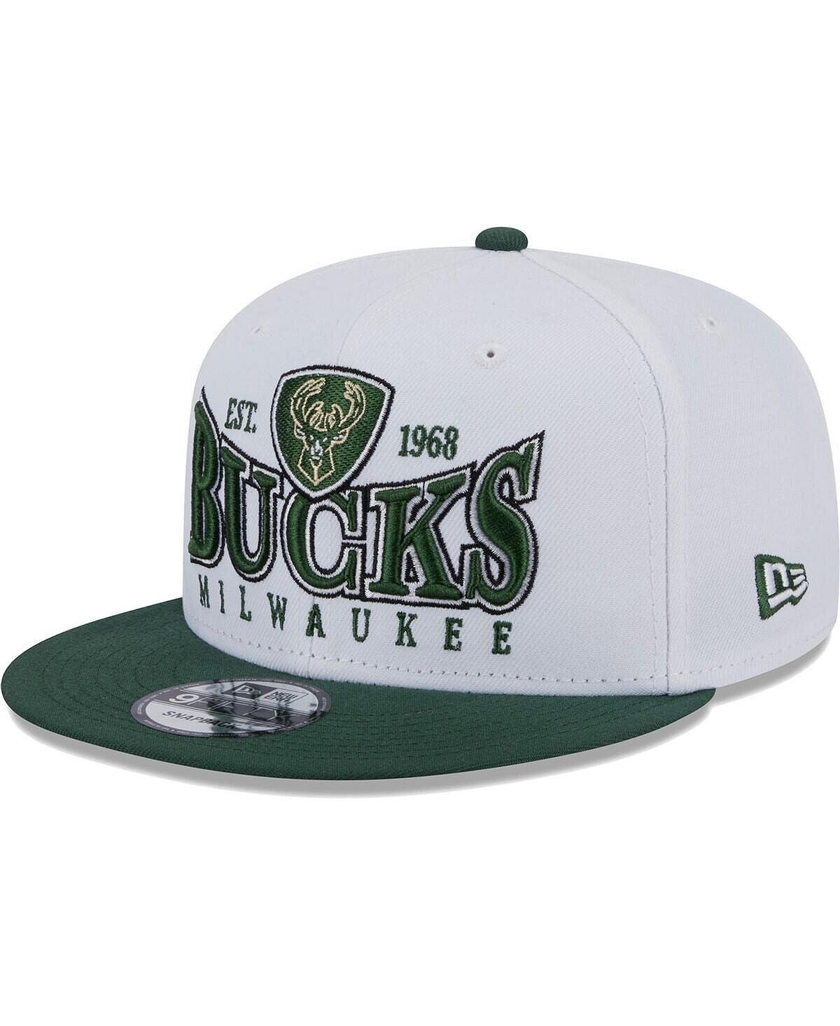 

Мужская белая кепка Milwaukee Bucks Crest Stack 9Fifty Snapback белого цвета и цвета Hunter Green New Era