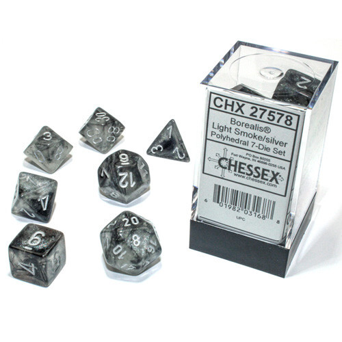 

Аксессуары Chessex Chessex Dice Set: Borealis Luminary Light Smoke/Silver (7)