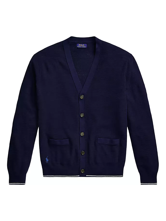 

Кардиган из хлопковой смеси с полосатой отделкой Polo Ralph Lauren, синий