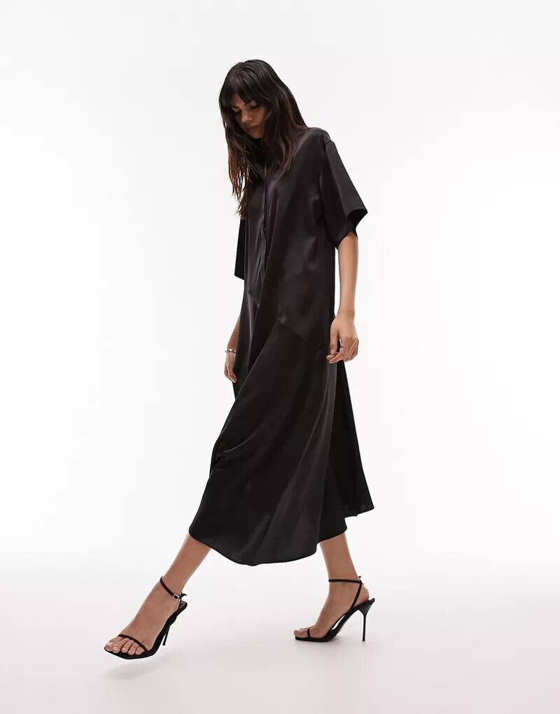 

Черное платье-рубашка миди без шнуровки Topshop