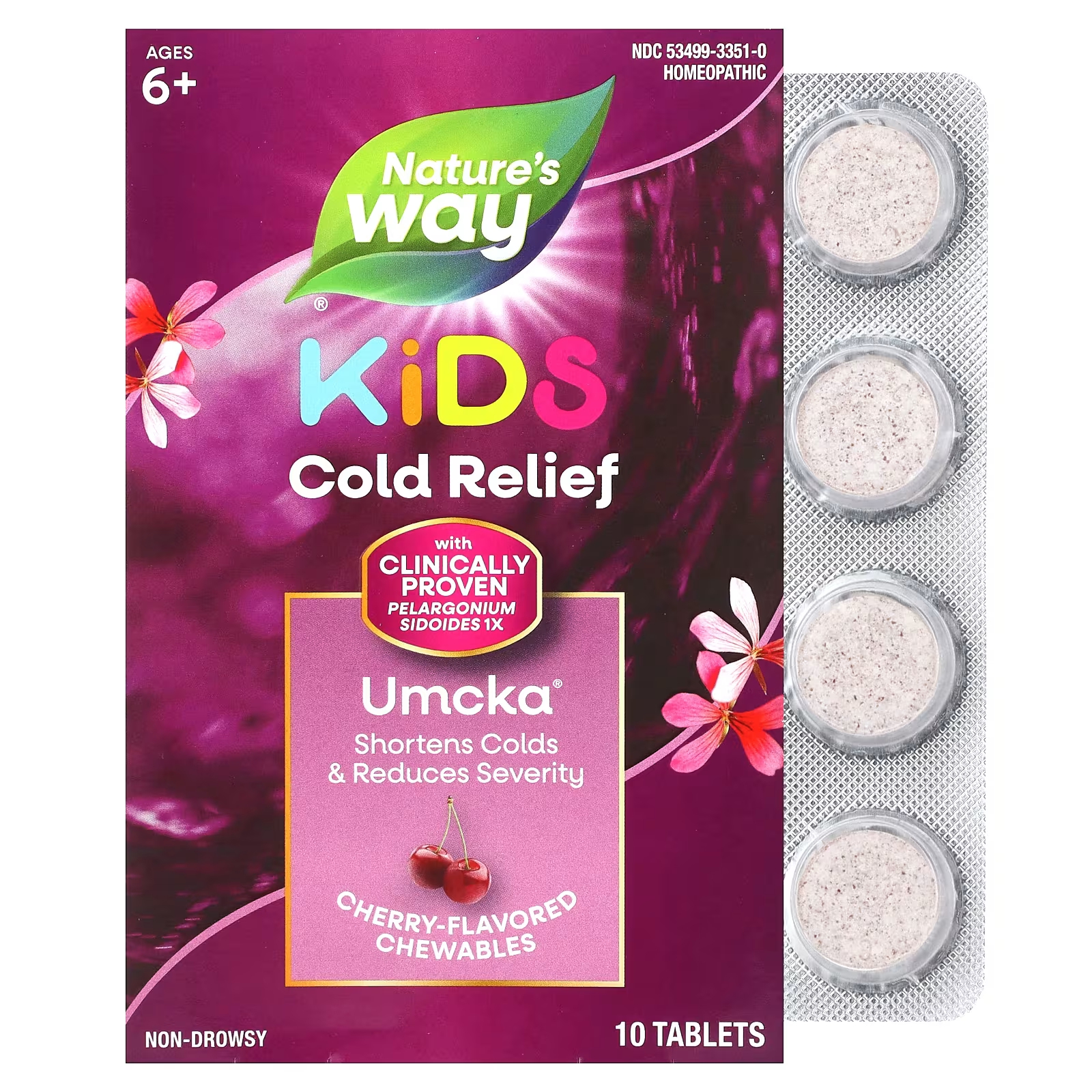 Средство от простуды Nature's Way Umcka Kids для детей от 6 лет с вишней, 10 жевательных таблеток