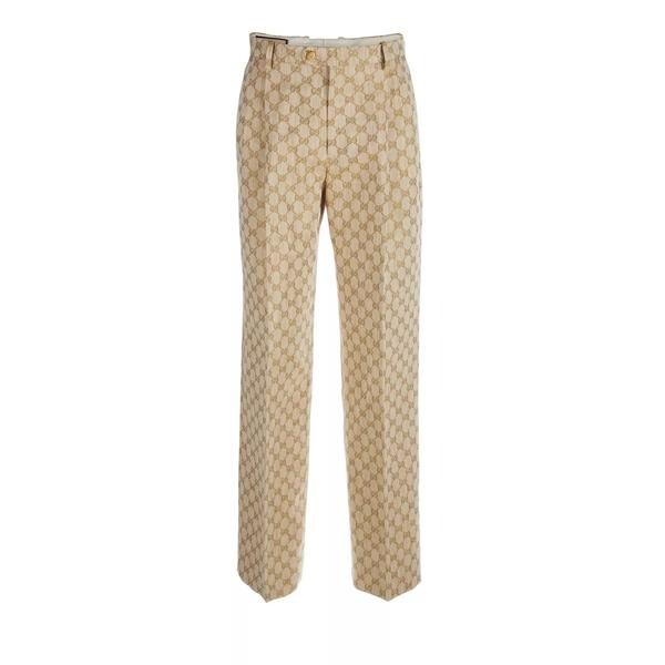 

Брюки linen/cotton gg 2014 beige/brown Gucci, бежевый