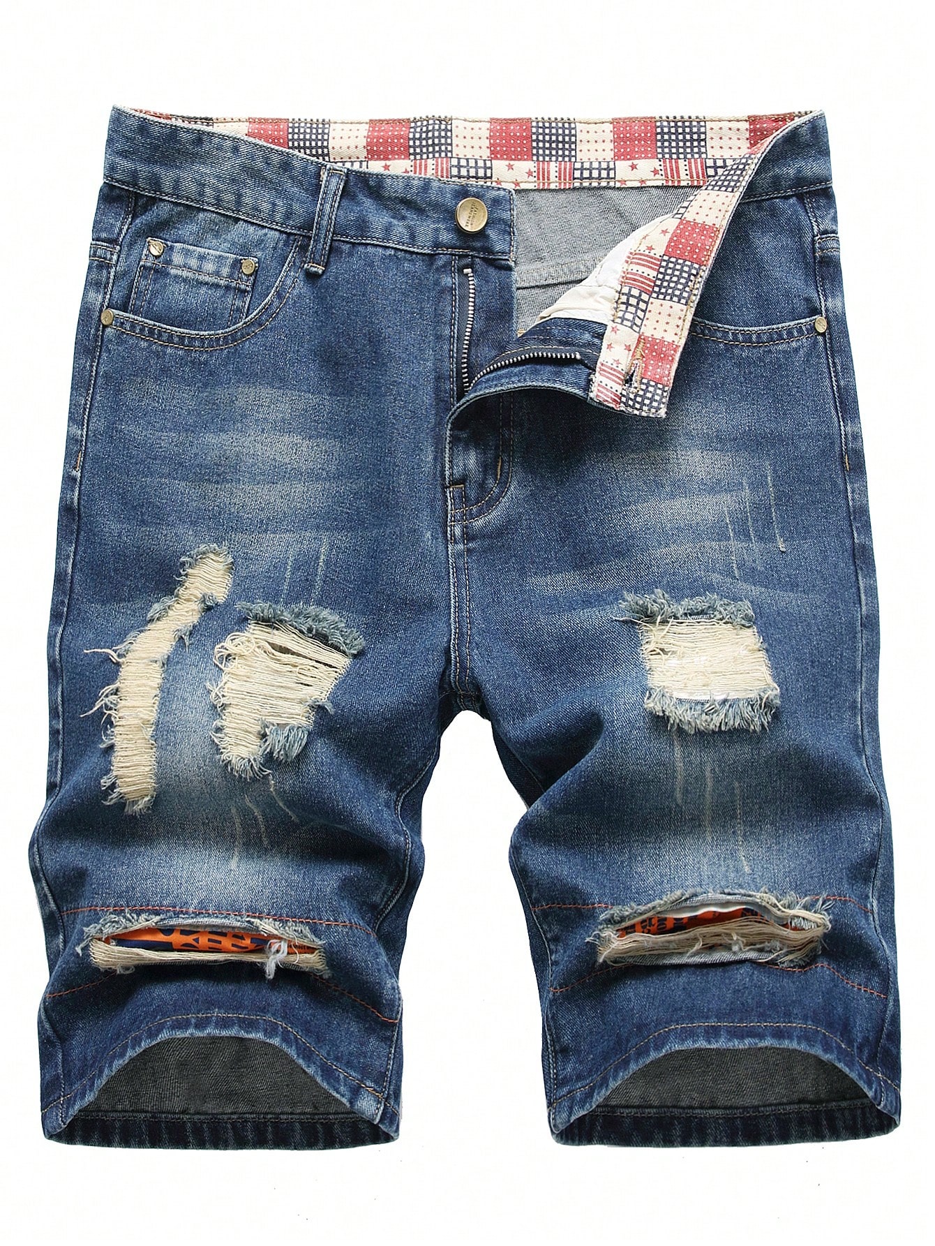 Мужские джинсовые шорты с потертостями и карманами, средняя стирка