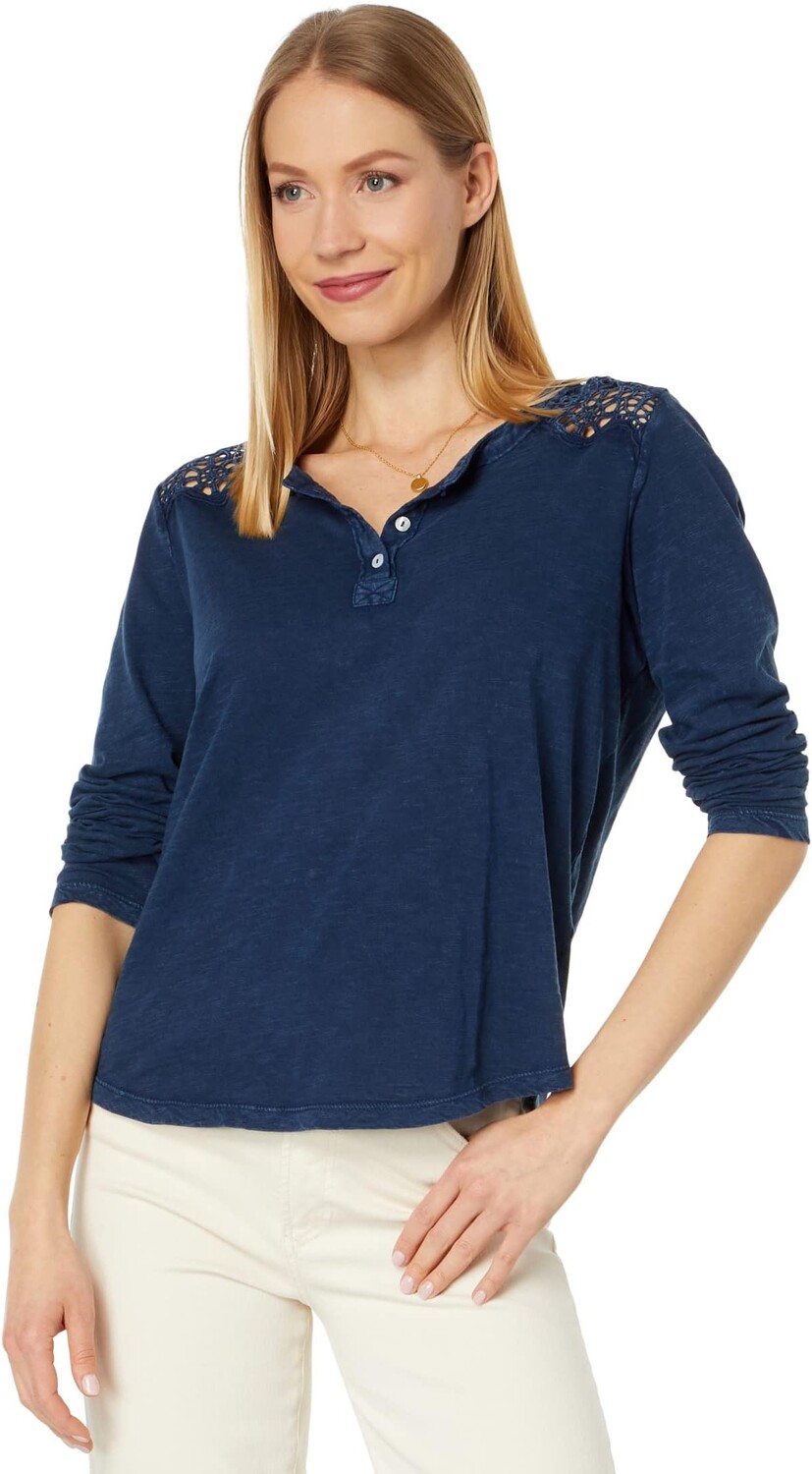 

Хенли с длинным рукавом и ришелье Lucky Brand, темно-синий