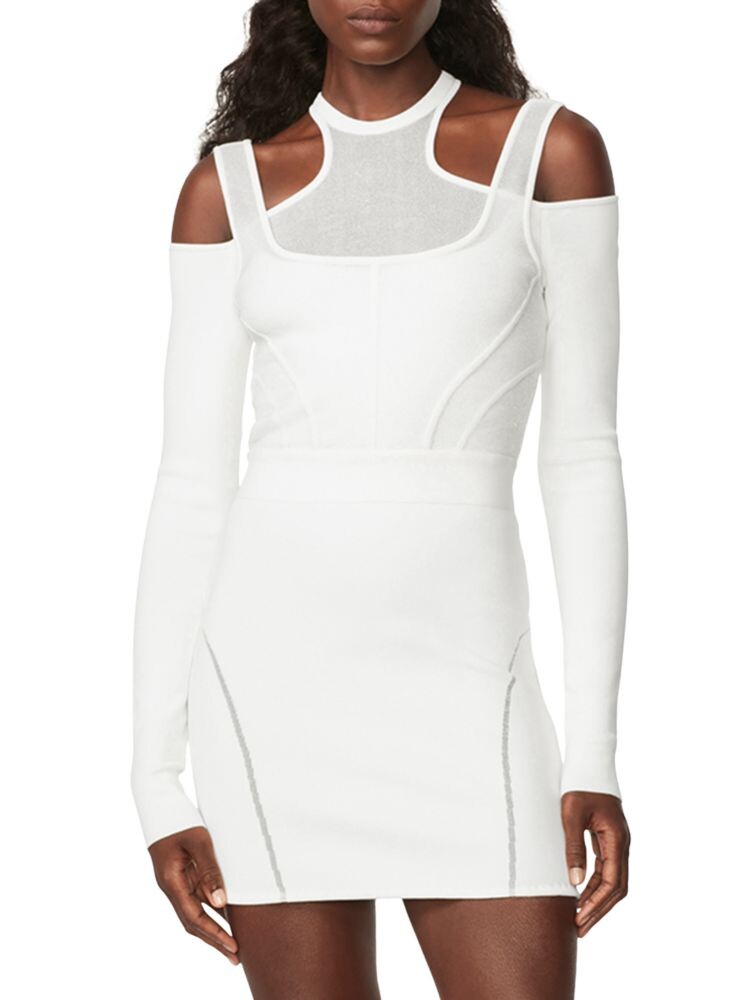 

Облегающее мини-платье с открытыми плечами Herve Leger, цвет Alabaster