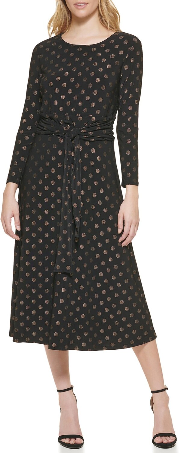 

Платье Long Sleeve Dot Jersey Midi Tommy Hilfiger, цвет Black/Gold