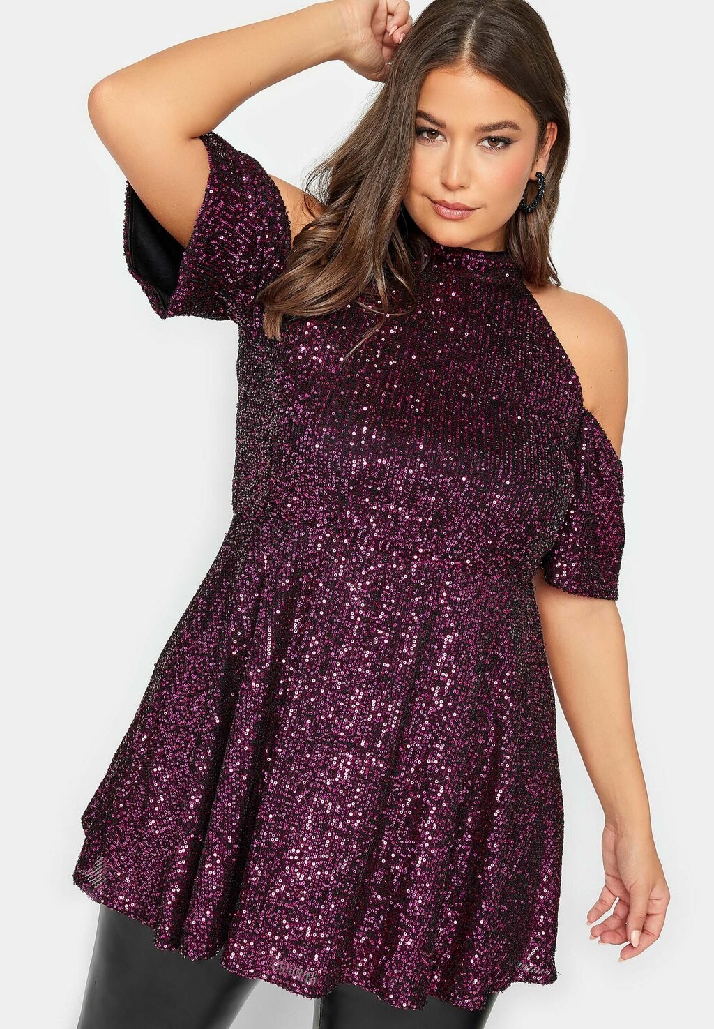 

Блузка Sequin Choker Cold Shoulder Yours Clothing, фиолетовый