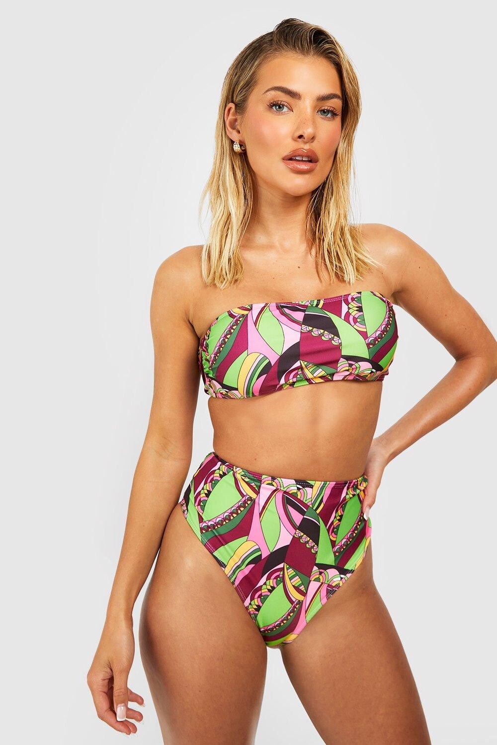 

Комплект бикини с высокой посадкой пейсли-бандо Boohoo, лаймовый
