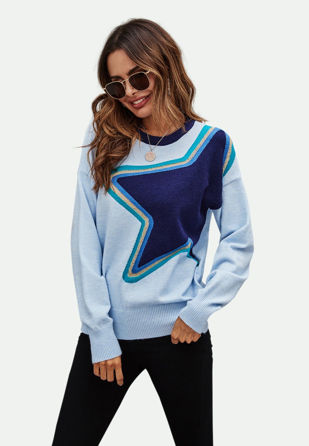 цена Вязаный свитер PATTERN LONG SLEEVE FS Collection, цвет blue