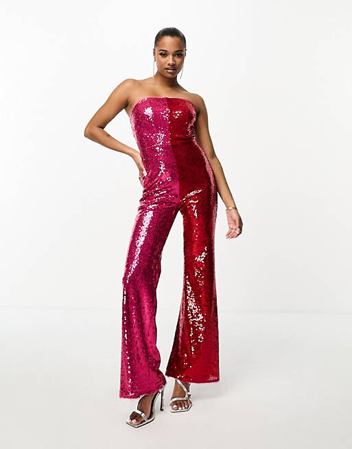 

Красно-розовый комбинезон-бандо с украшением Jaded Rose Petite