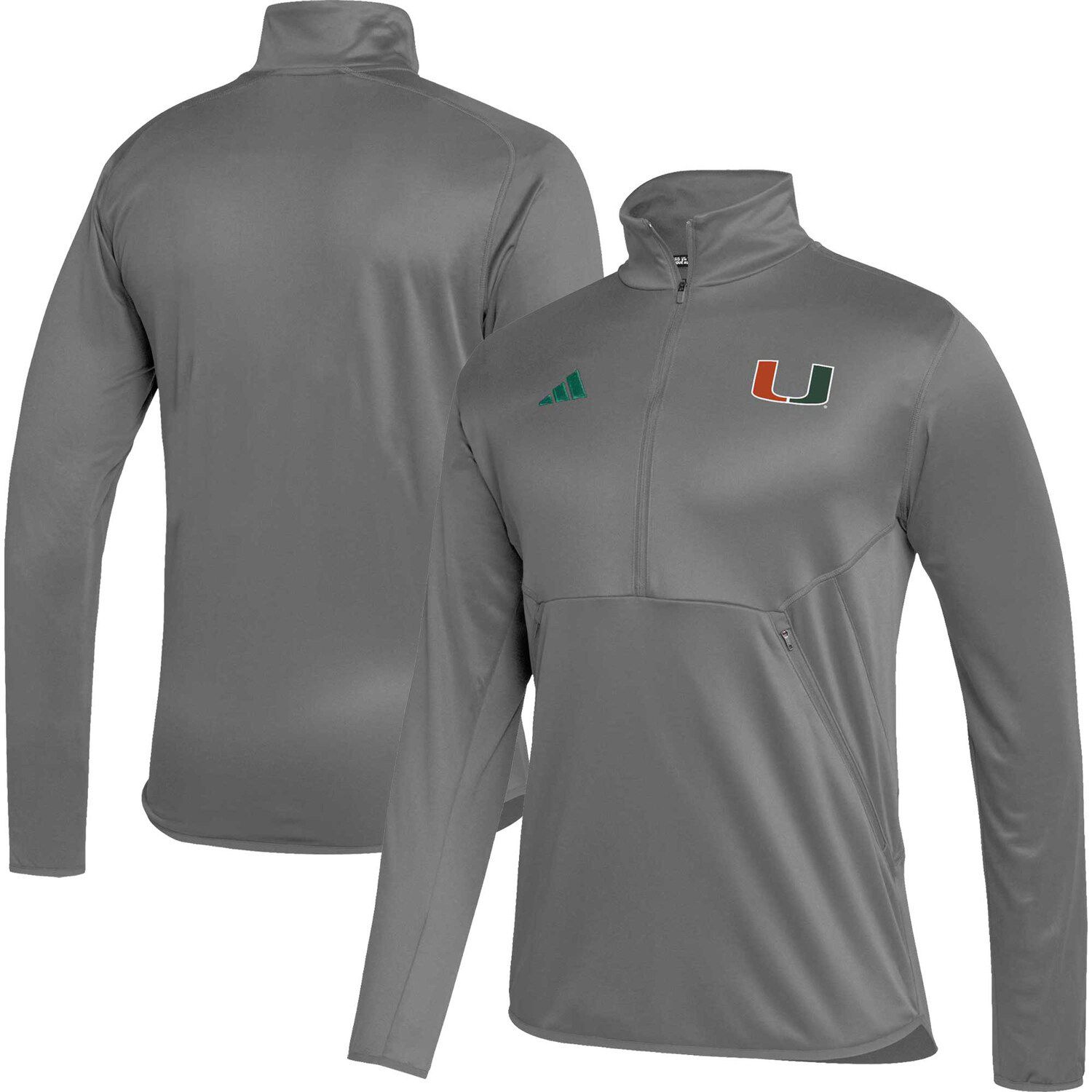 Мужская серая футболка с молнией до половины длины Miami Hurricanes 2023 Sideline AEROREADY adidas