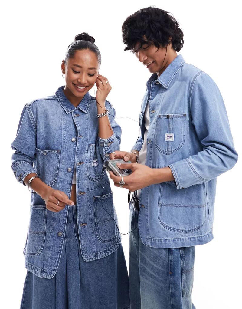 цена Светлая джинсовая рабочая куртка унисекс в стиле локо Lee свободного кроя