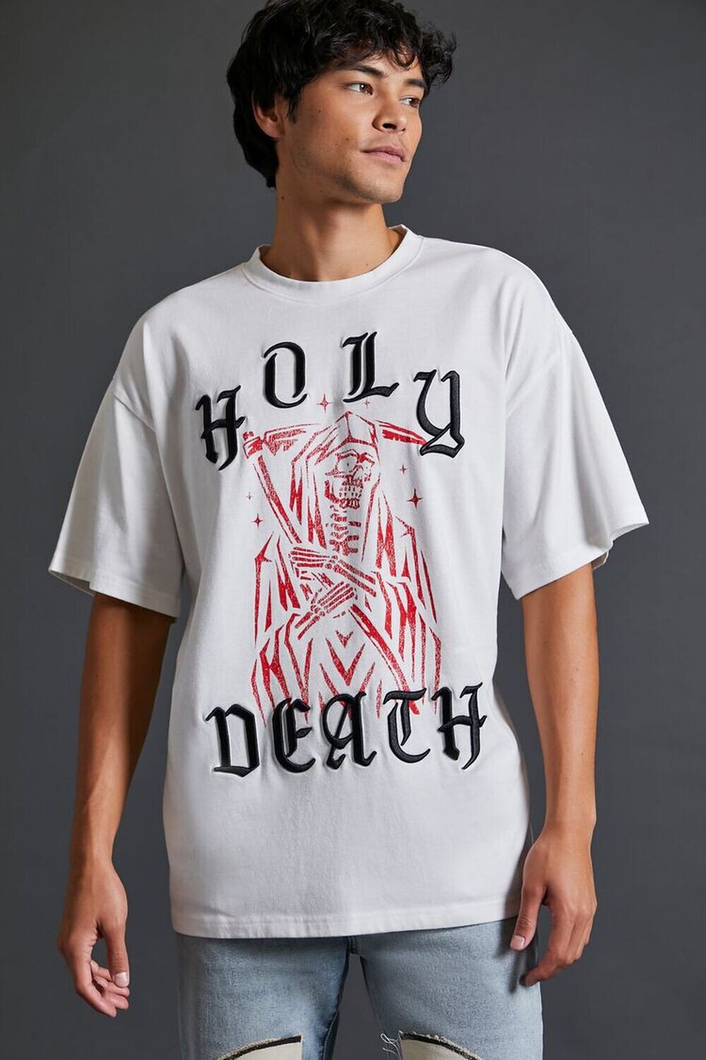 

Футболка Holy Death с вышивкой Forever 21, белый