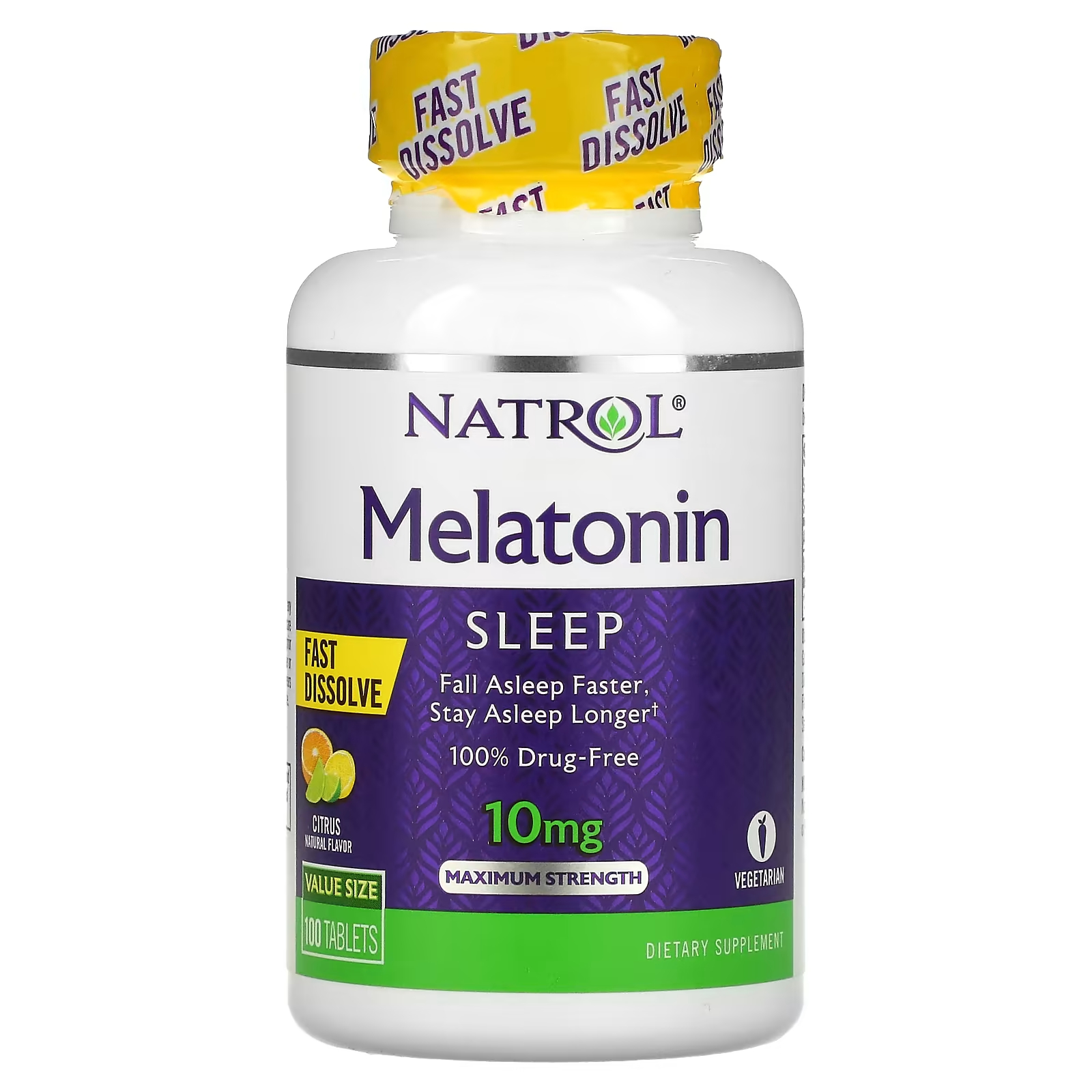 Мелатонин Fast Dissolve Максимальная сила Цитрусовые 10 мг 100 таблеток Natrol