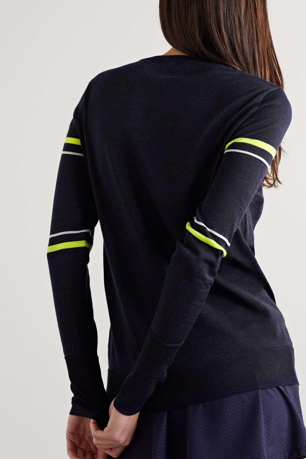 

L'ETOILE SPORT + NET SUSTAIN 40-Love шерстяной свитер интарсия, военно-морской, Черный