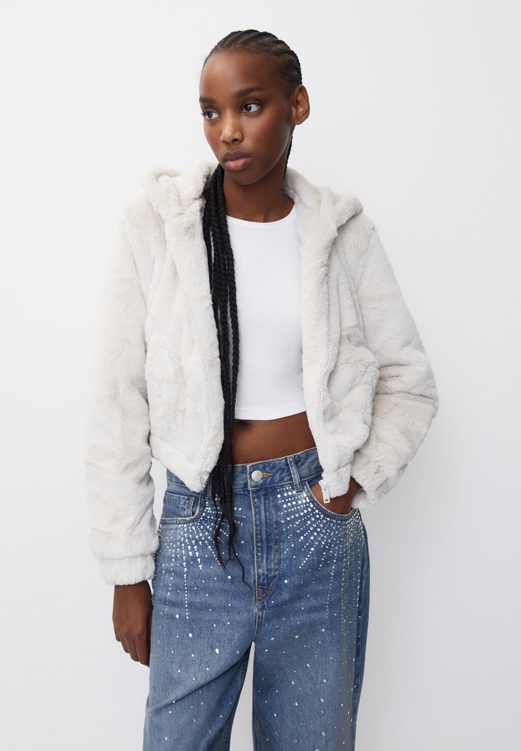 

Зимняя куртка PULL&BEAR, белая, Белый