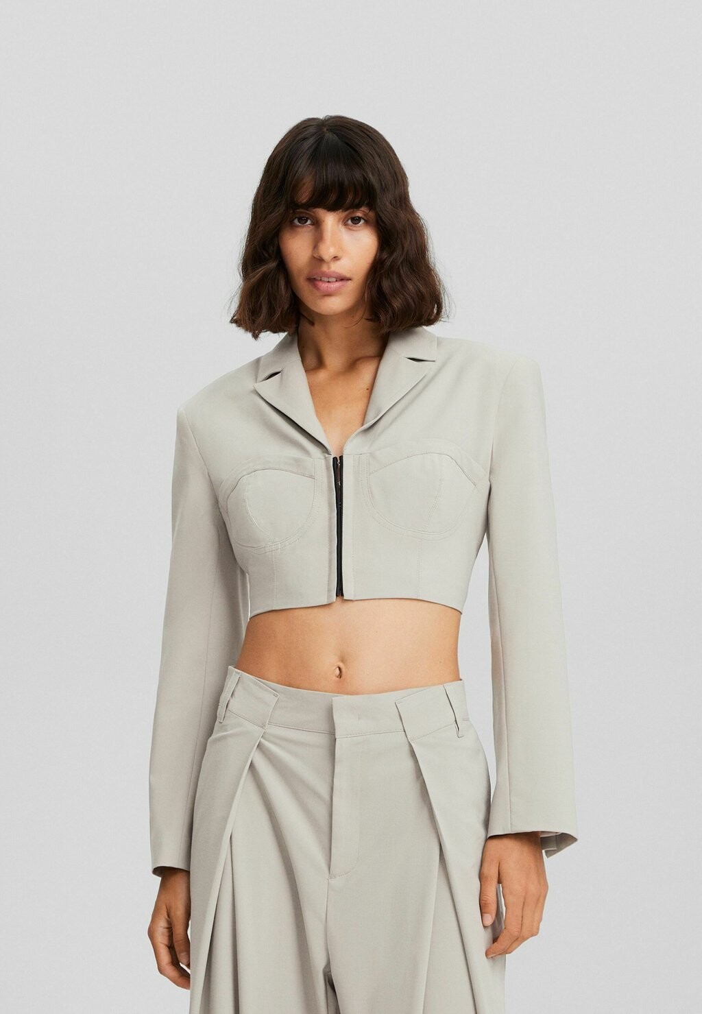 

Блейзер Cropped For Detail Bershka, цвет grey