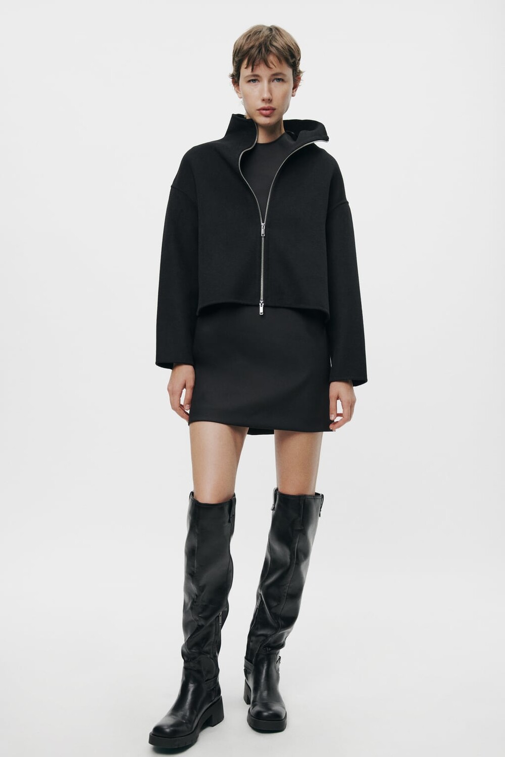 

Двусторонняя куртка из смесовой шерсти ZARA, черный