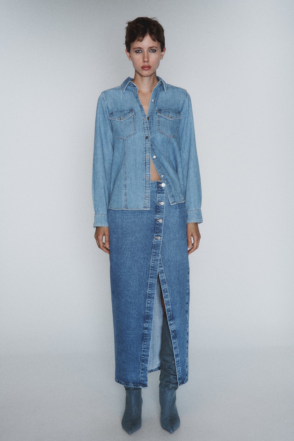 

Z1975 джинсовая рубашка Zara, средне-синий
