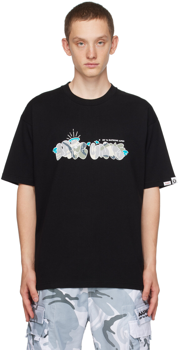 

Черная футболка с принтом AAPE by A Bathing Ape, Черный