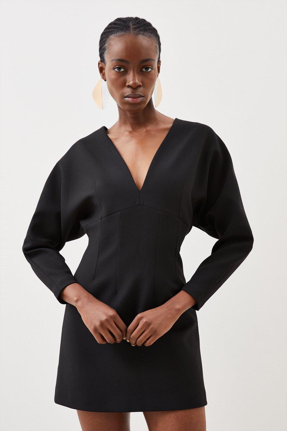 Компактное эластичное мини-платье с закругленными рукавами на заказ Karen Millen, черный