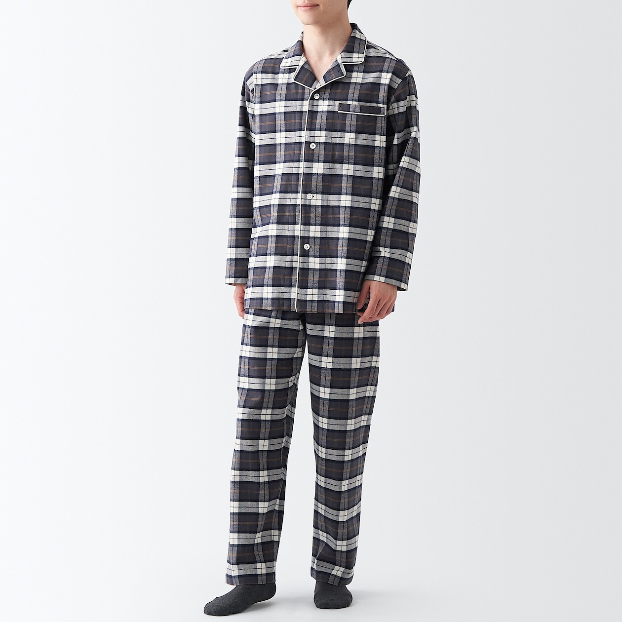 

Фланелевая пижама без боковых швов MUJI, дымчато-коричневая клетка