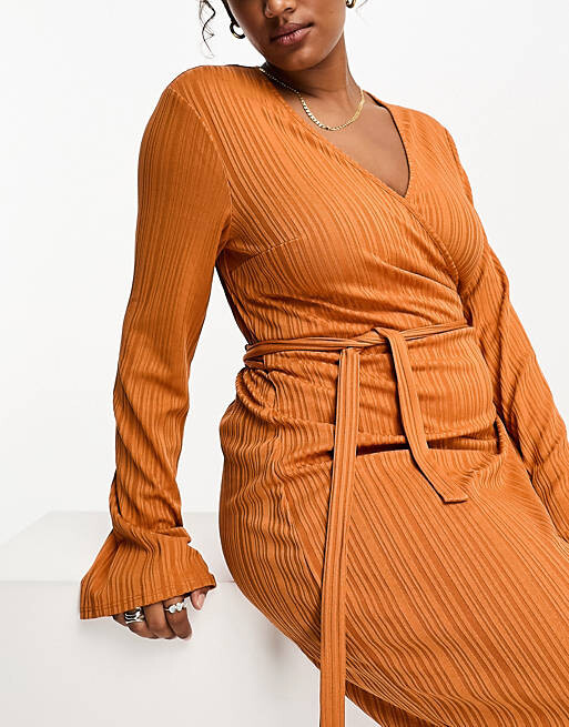 

Ржавое платье миди с длинными рукавами и завязками ASOS DESIGN Curve