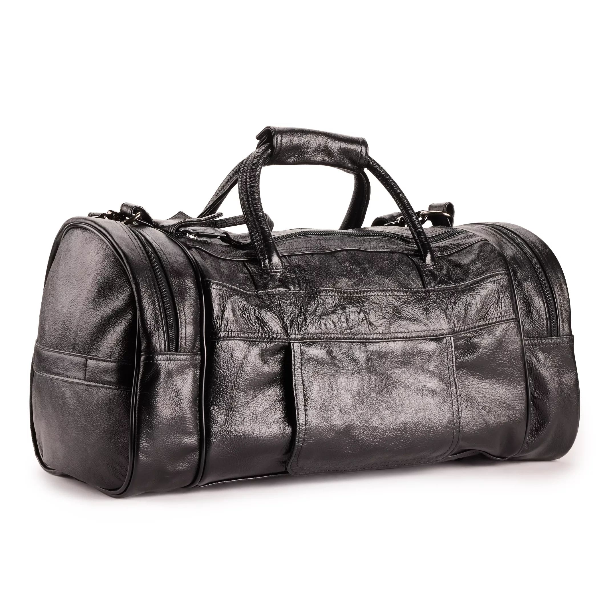 Черная кожаная спортивная сумка AmeriLeather длиной 20 дюймов на двойной молнии AmeriLeather оригинальный легкий жесткий спиннер 20 дюймов черная ручная сумка