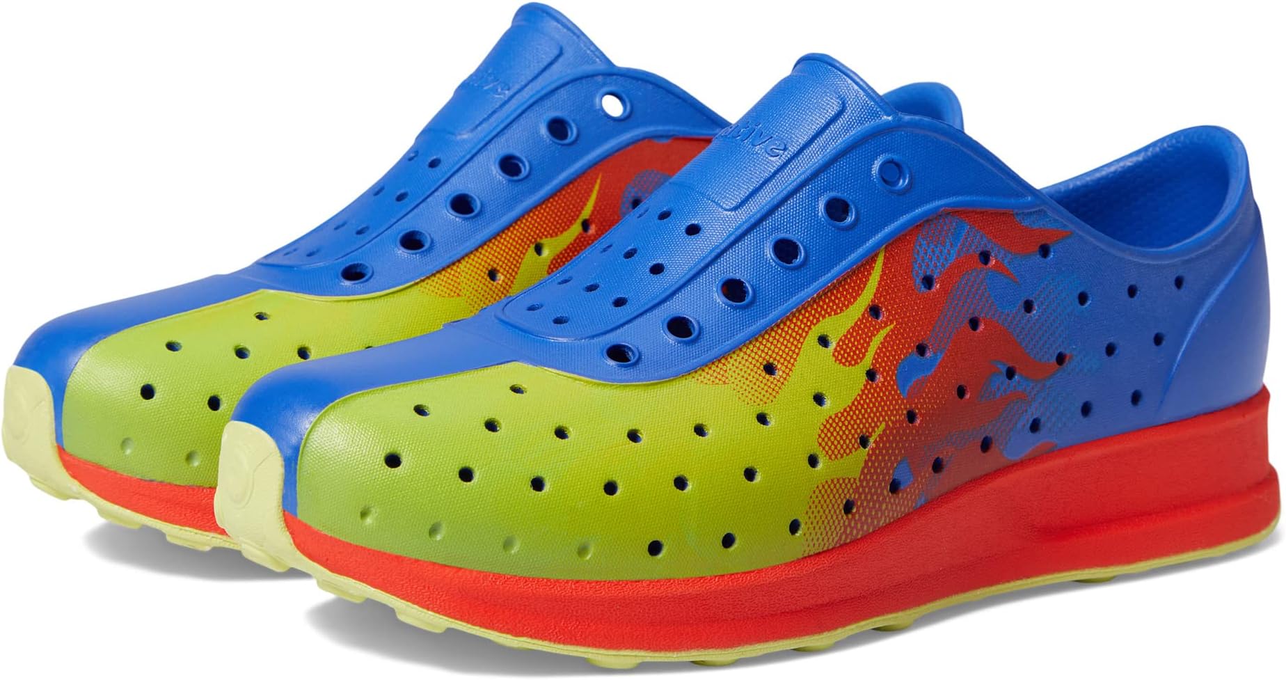 Кроссовки Robbie Sugarlite Print Native Shoes Kids, цвет UV Blue/Fire Red/Chartreuse Flame/Celery Speckle Rubber