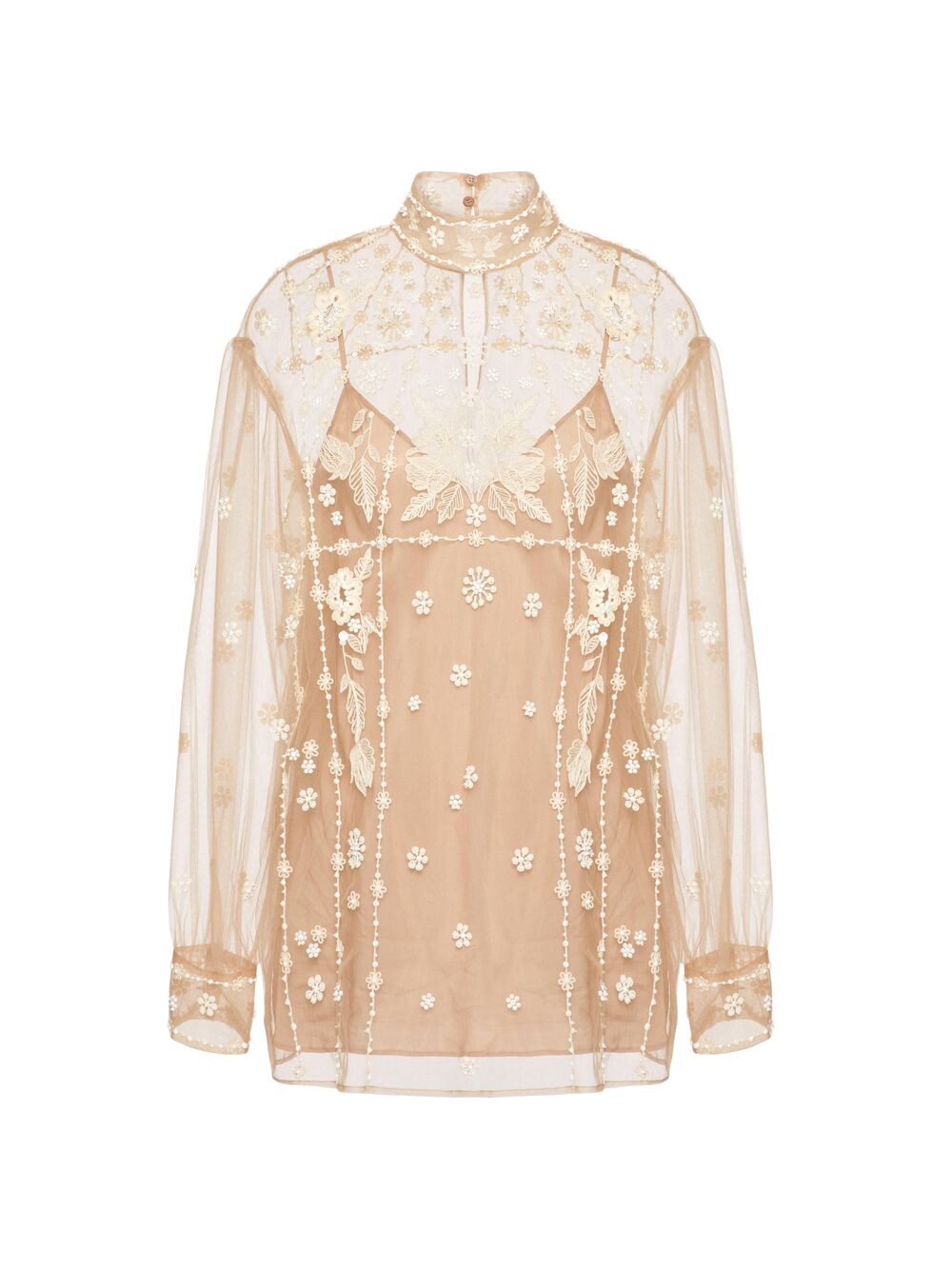

Топ из тюля Illusione с вышивкой Valentino, бежевый
