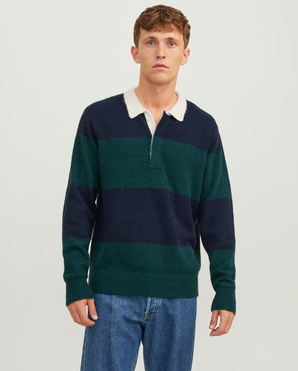 

Мужское трикотажное поло с длинными рукавами Jack & Jones, темно-синий