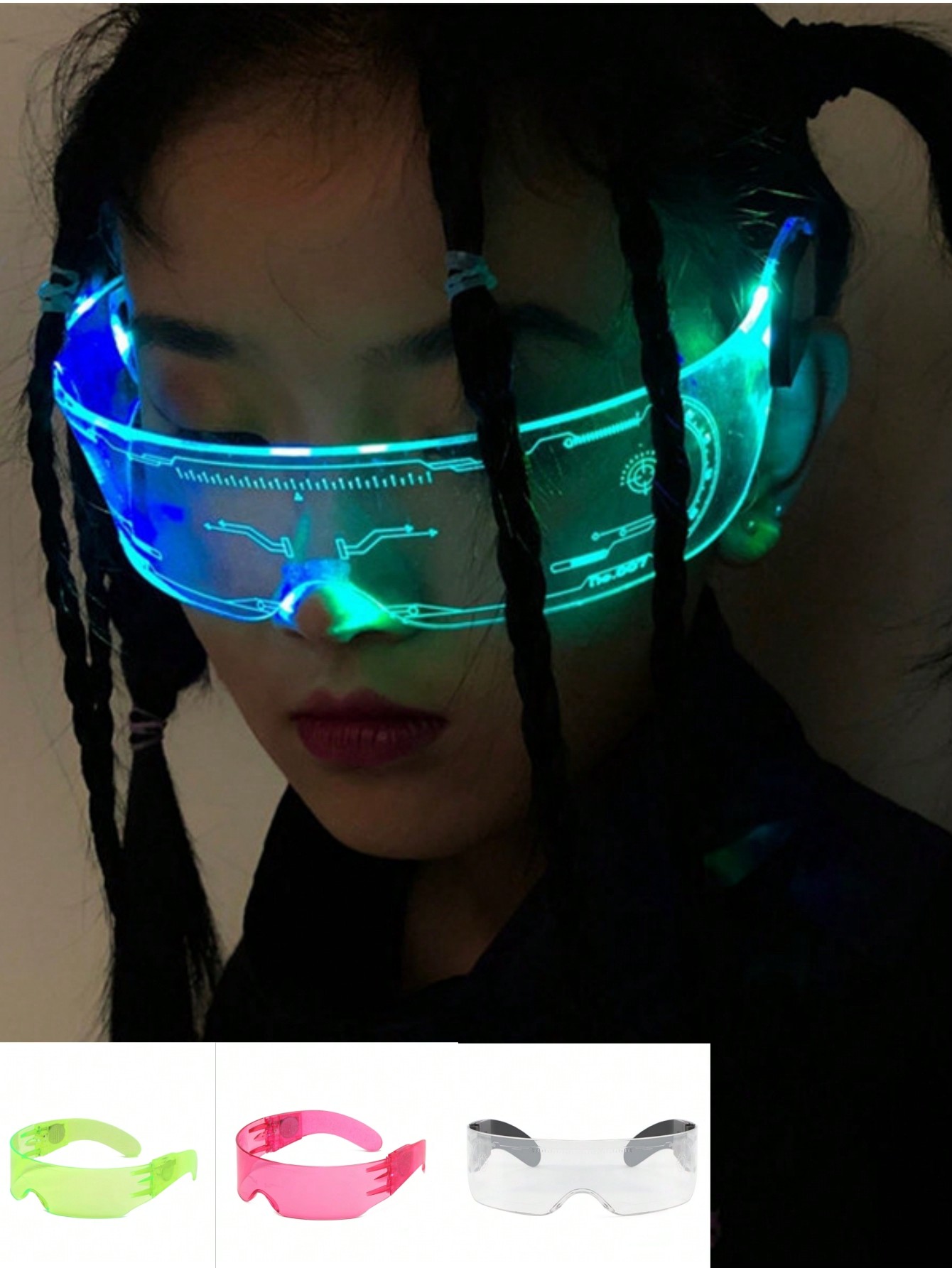 1шт Y2k Киберпанк Ретро Футуристические светодиодные очки с солнцезащитным козырьком - 7-цветные светящиеся очки кольцо для селфи со светодиодной подсветкой