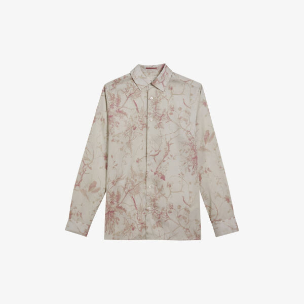 

Тканая рубашка узкого кроя с цветочным принтом Ted Baker, цвет natural
