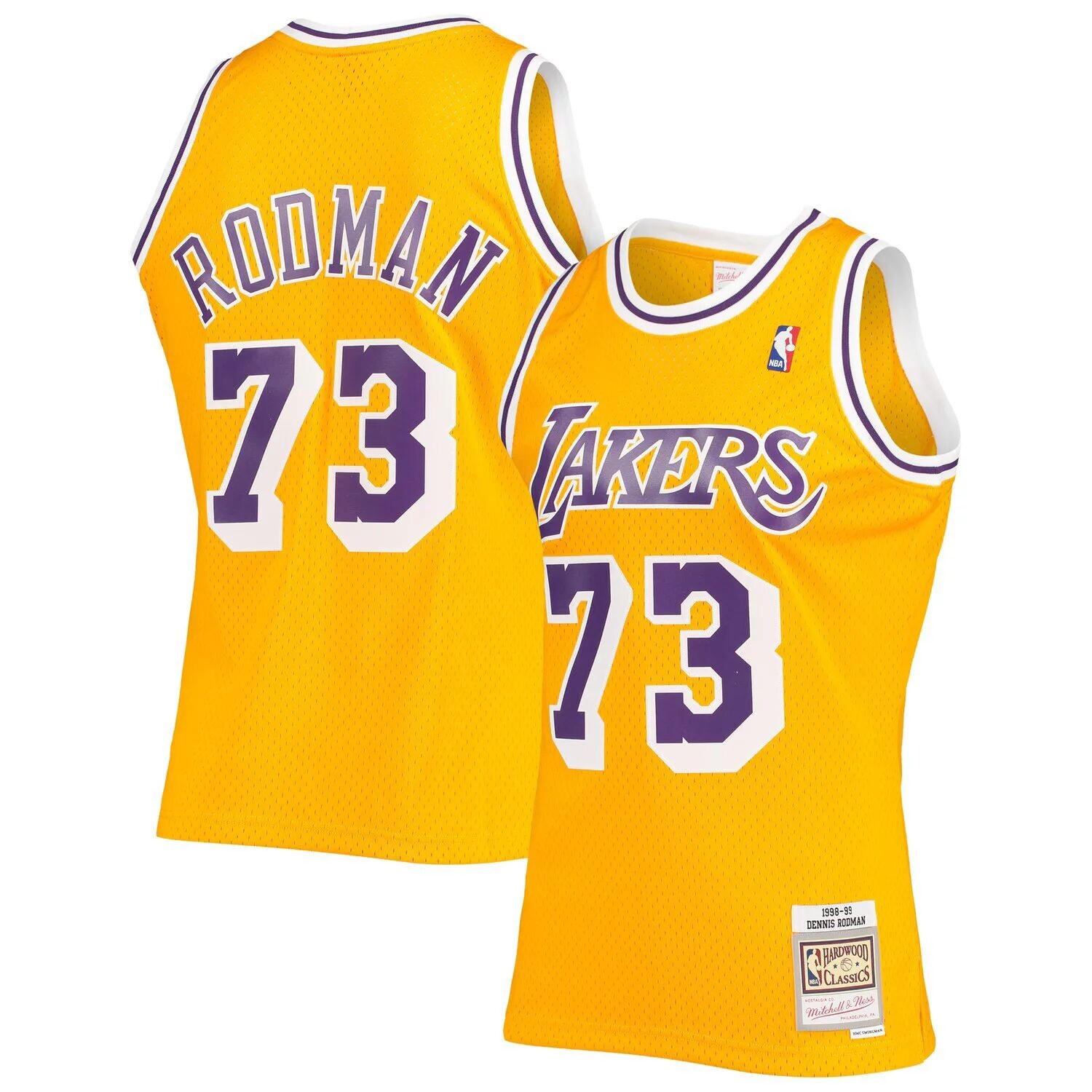 

Мужская майка Mitchell & Ness Dennis Rodman Gold Los Angeles Lakers 1998-99 Hardwood Classics Swingman
