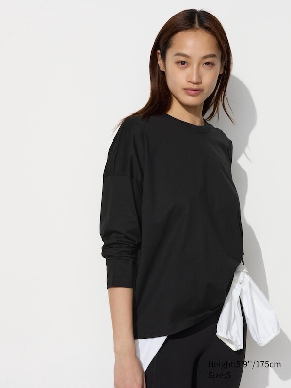 

Футболка оверсайз из гладкого хлопка длинный рукав Uniqlo, черный