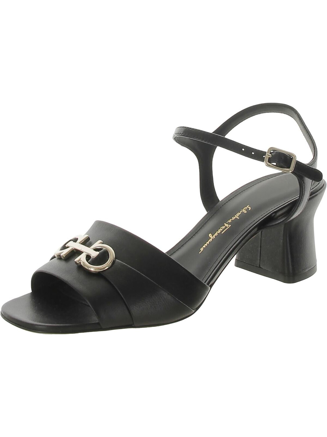 

Женские кожаные туфли на каблуке Ondina Gancini с ремешком на щиколотке Salvatore Ferragamo, цвет Nero