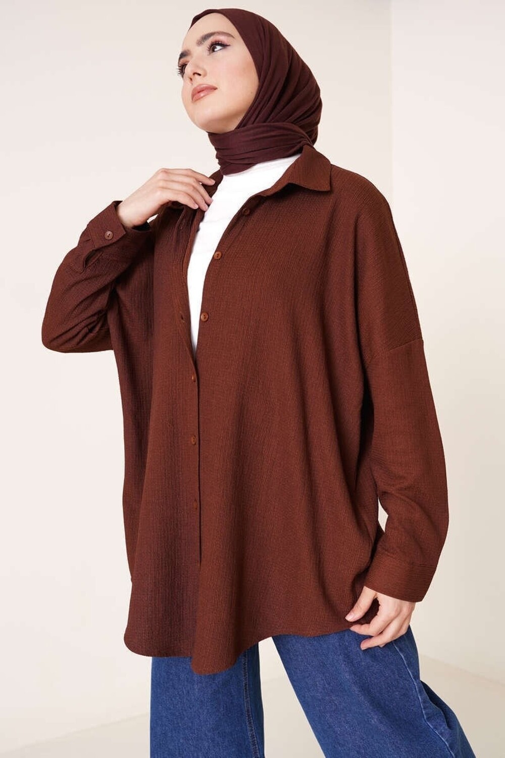 

Женская свободная рубашка на пуговицах VOLT CLOTHİNG, коричневый