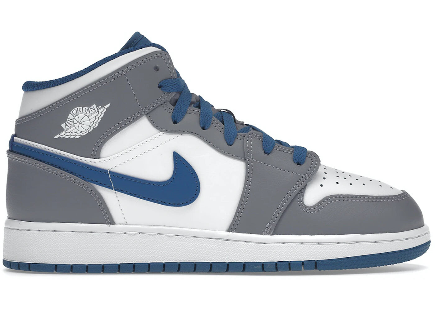 

Кроссовки подростковые Nike Air Jordan 1 Mid, серый / белый / синий
