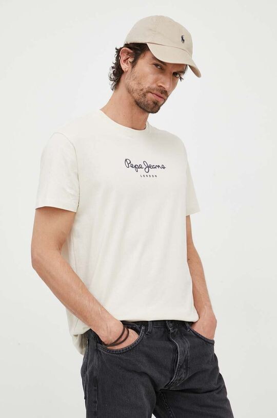 

Хлопковая футболка Edward Tee Pepe Jeans, бежевый