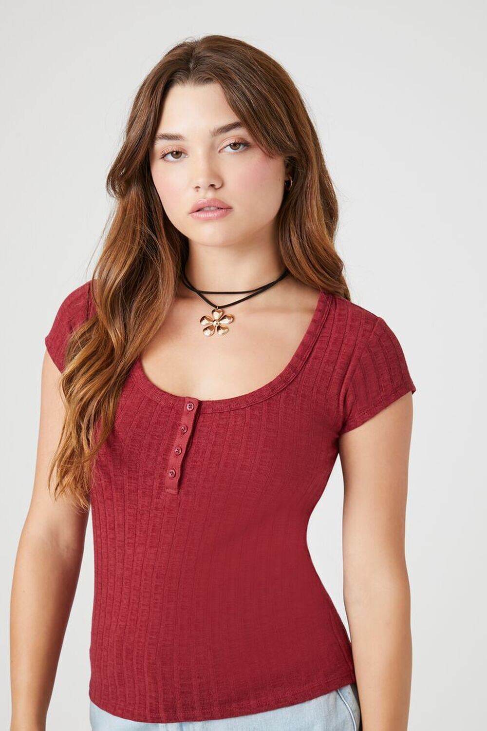 

Детская футболка рельефной вязки на пуговицах Forever 21, бордовый, Красный