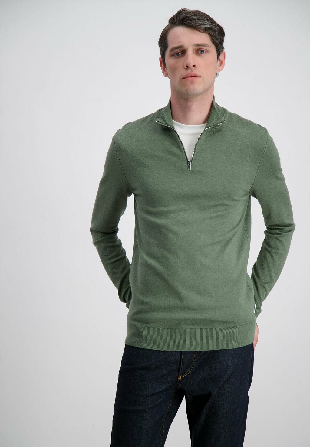 

Свитер Lindbergh Half Zip Melange, зеленый, Серый