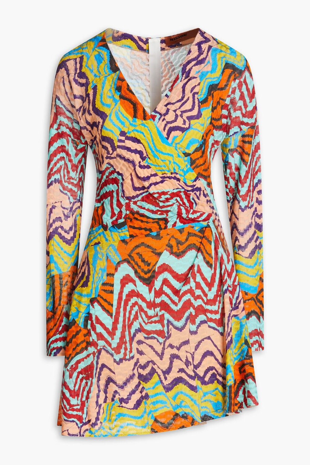 

Платье мини вязки крючком с принтом и запахом Missoni, многоцветный