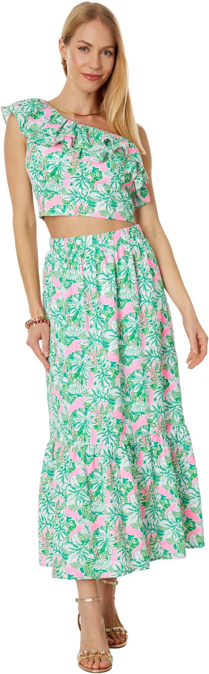 Платье Kasida Ruffle Set Lilly Pulitzer, цвет Botanical Green Just Wing It цена и фото