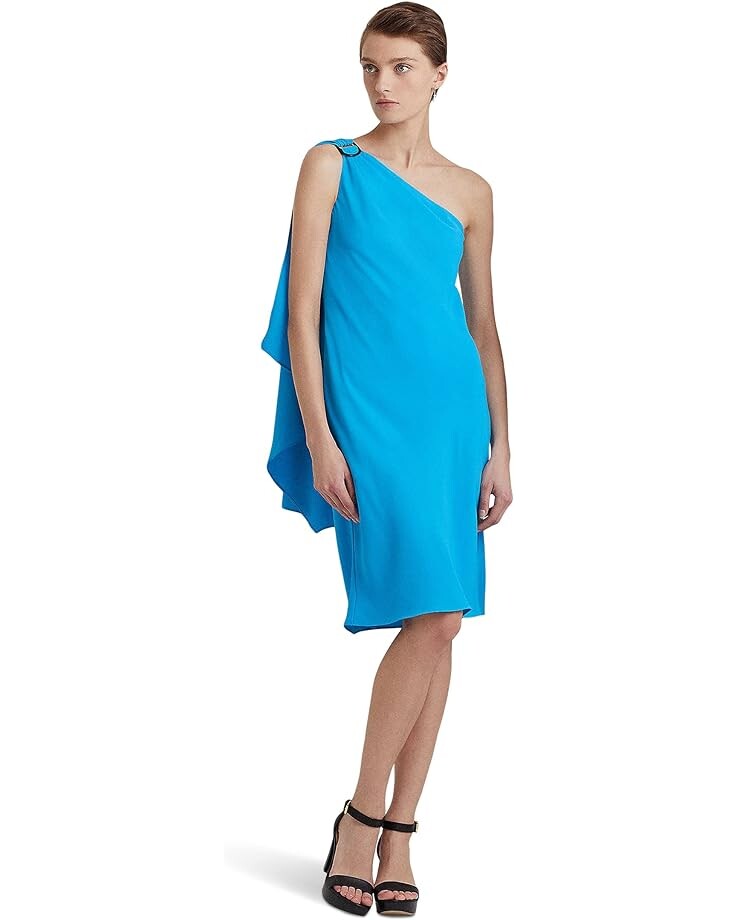 

Платье LAUREN Ralph Lauren Georgette One-Shoulder Cocktail, цвет Blaze Ocean