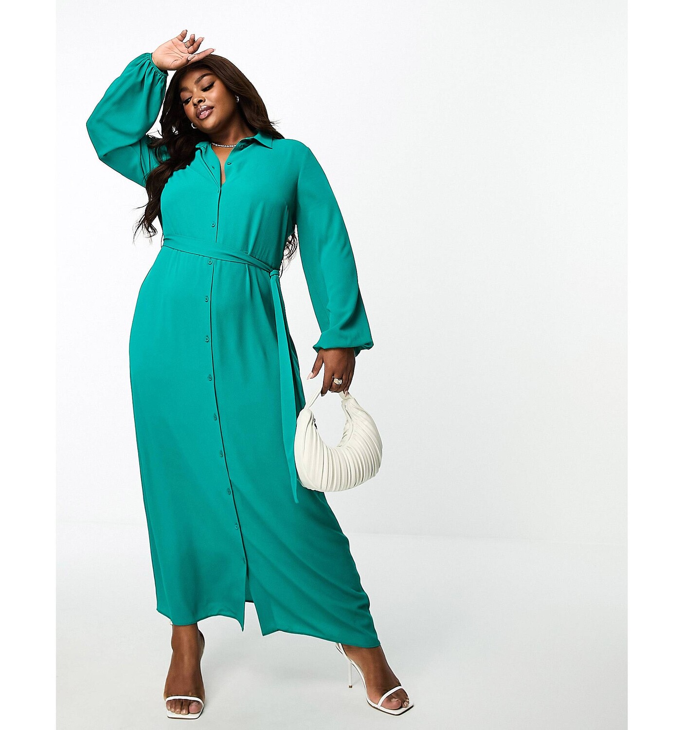 

Зеленое платье-рубашка макси с завязками спереди ASOS DESIGN Curve ASOS Curve